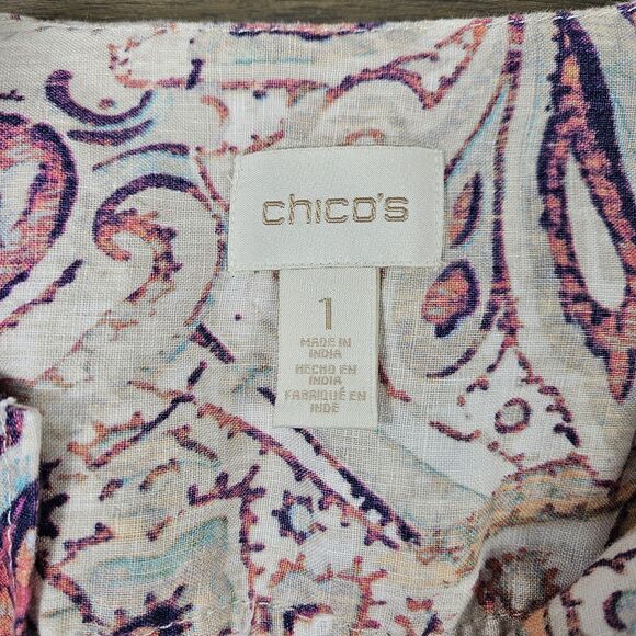 Chico's Linen Jacket Paisley Multi-Print Style 3/4 Sleeve Women's Size 1 Medium - Picture 3 of 6